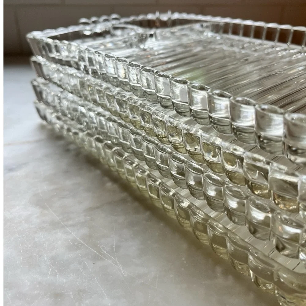 Pair of 2 Vintage Bubble Glass Sectioned Organizer Tray